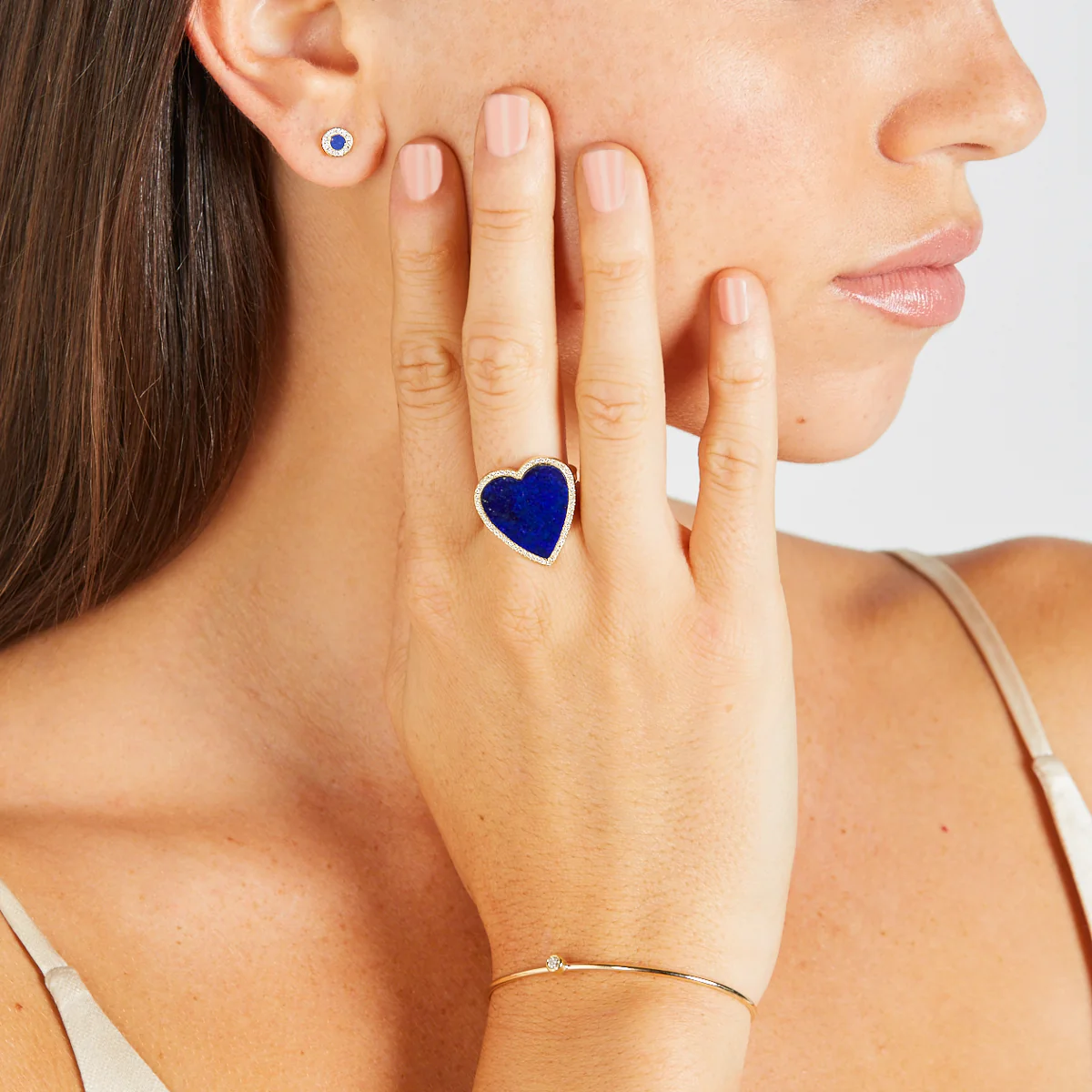 Lapis Inlay Heart Ring with Diamonds - Image 6
