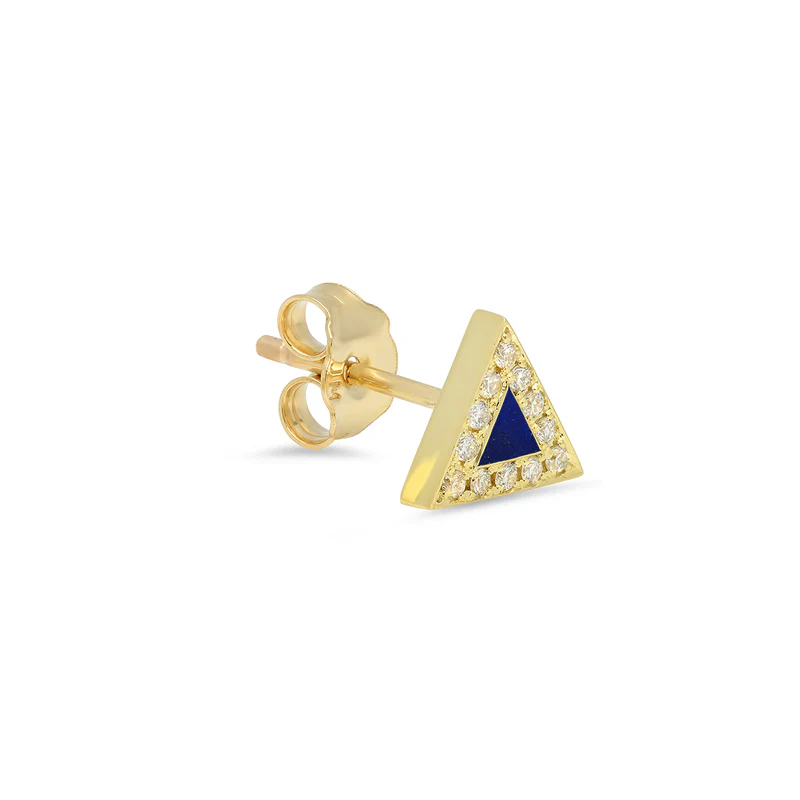 Lapis Inlay Triangle Studs with Diamonds - Image 2
