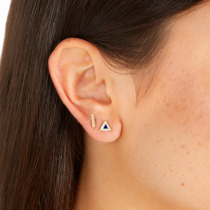 Lapis Inlay Triangle Studs with Diamonds - Image 4