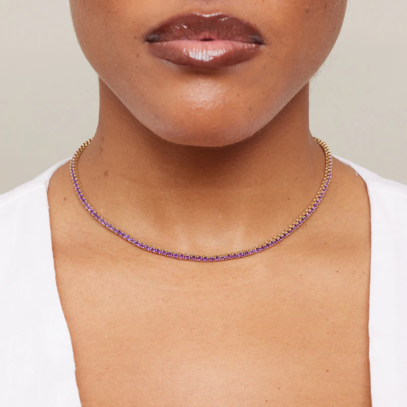Large 4-Prong Amethyst Tennis Necklace - Image 5