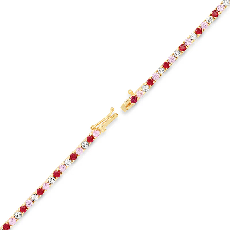 Large 4-Prong Diamond, Pink Sapphire, and Ruby Tennis Necklace - Image 4