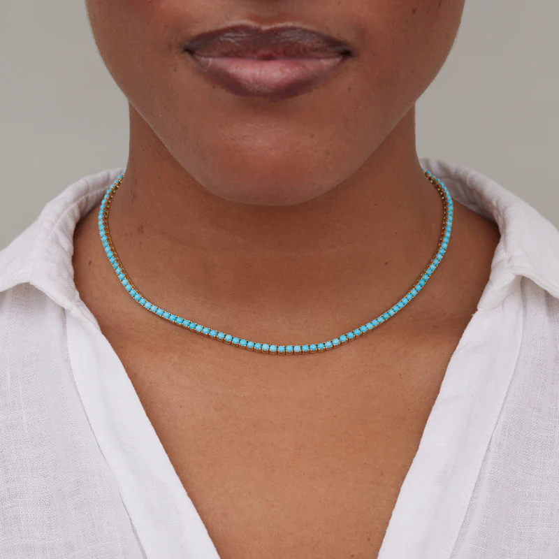 Large 4-Prong Turquoise Tennis Necklace - Image 5