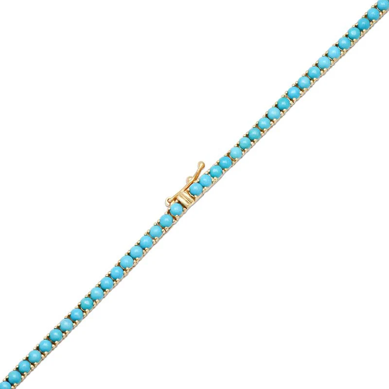 Large 4-Prong Turquoise Tennis Necklace with 5 Illusion Set Diamond Accents - Image 3