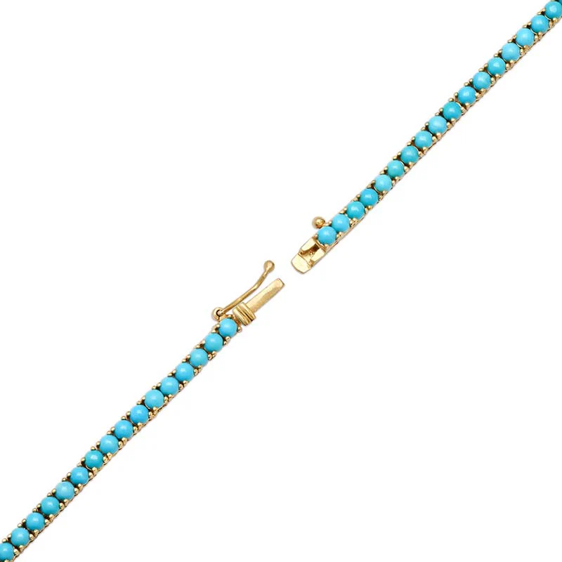 Large 4-Prong Turquoise Tennis Necklace with 5 Illusion Set Diamond Accents - Image 4