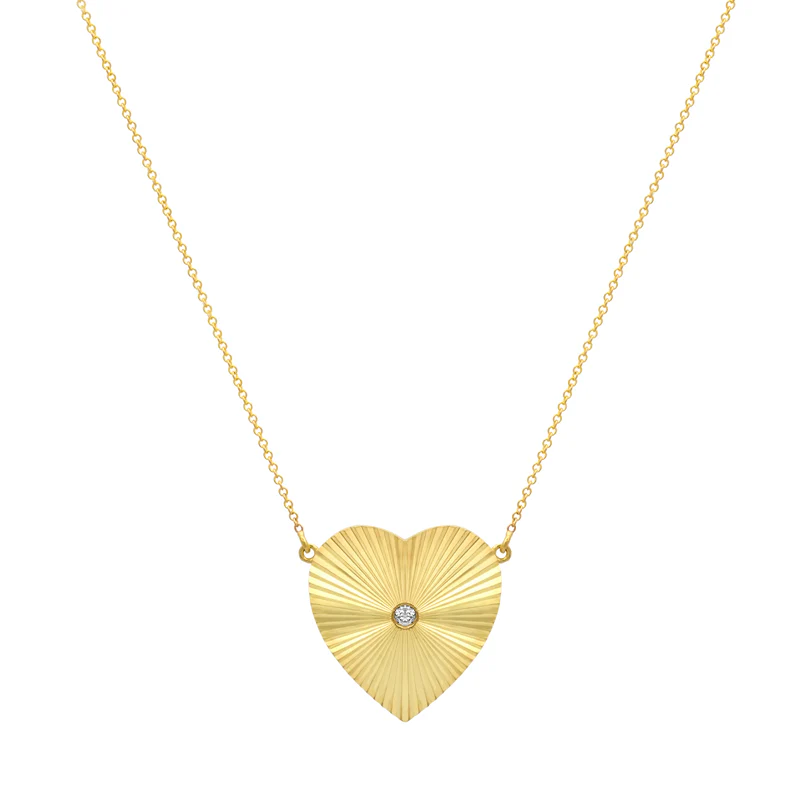 Large 70's Heart Necklace with Diamond Accent