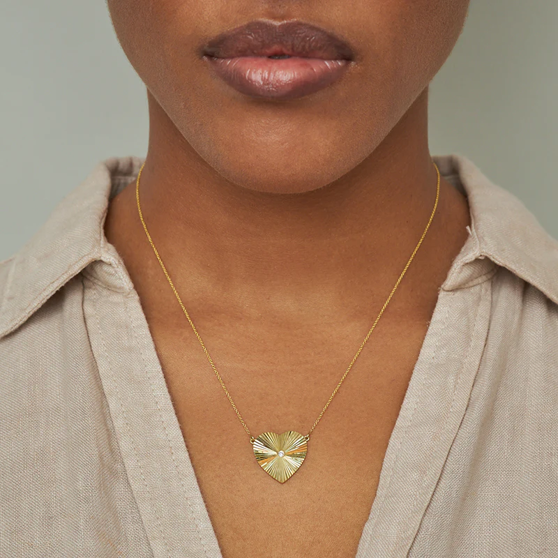 Large 70's Heart Necklace with Diamond Accent - Image 3