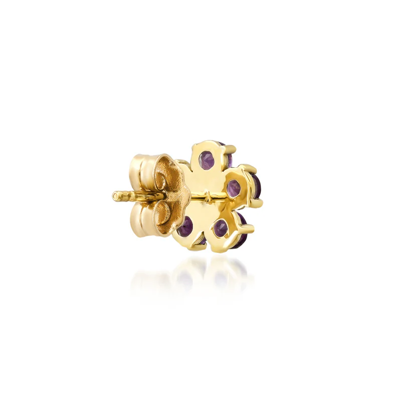 Large Amethyst Flower Studs with Diamond Center - Image 3