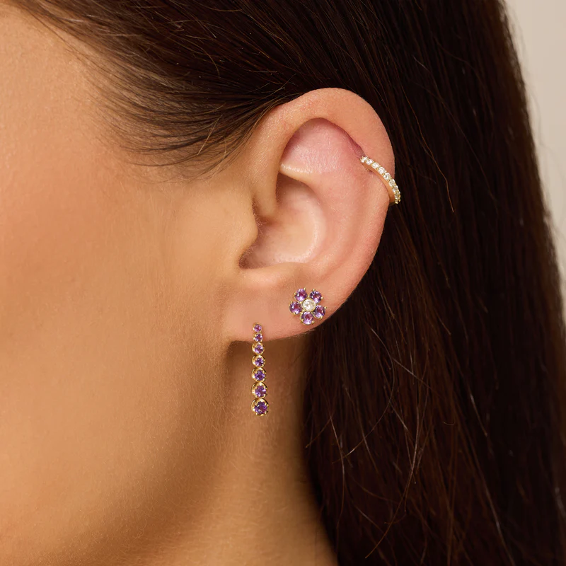 Large Amethyst Flower Studs with Diamond Center - Image 4