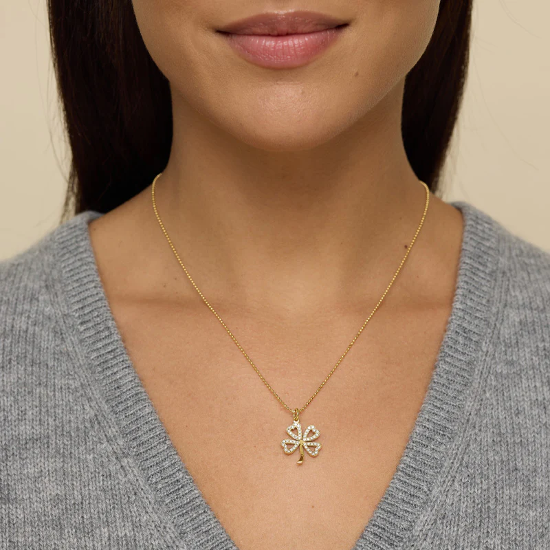 Large Diamond Open Clover Necklace - Image 3
