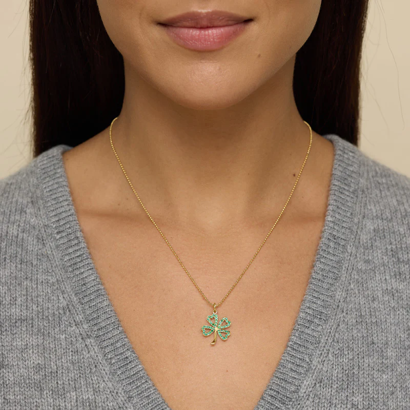 Large Emerald Open Clover Necklace - Image 3