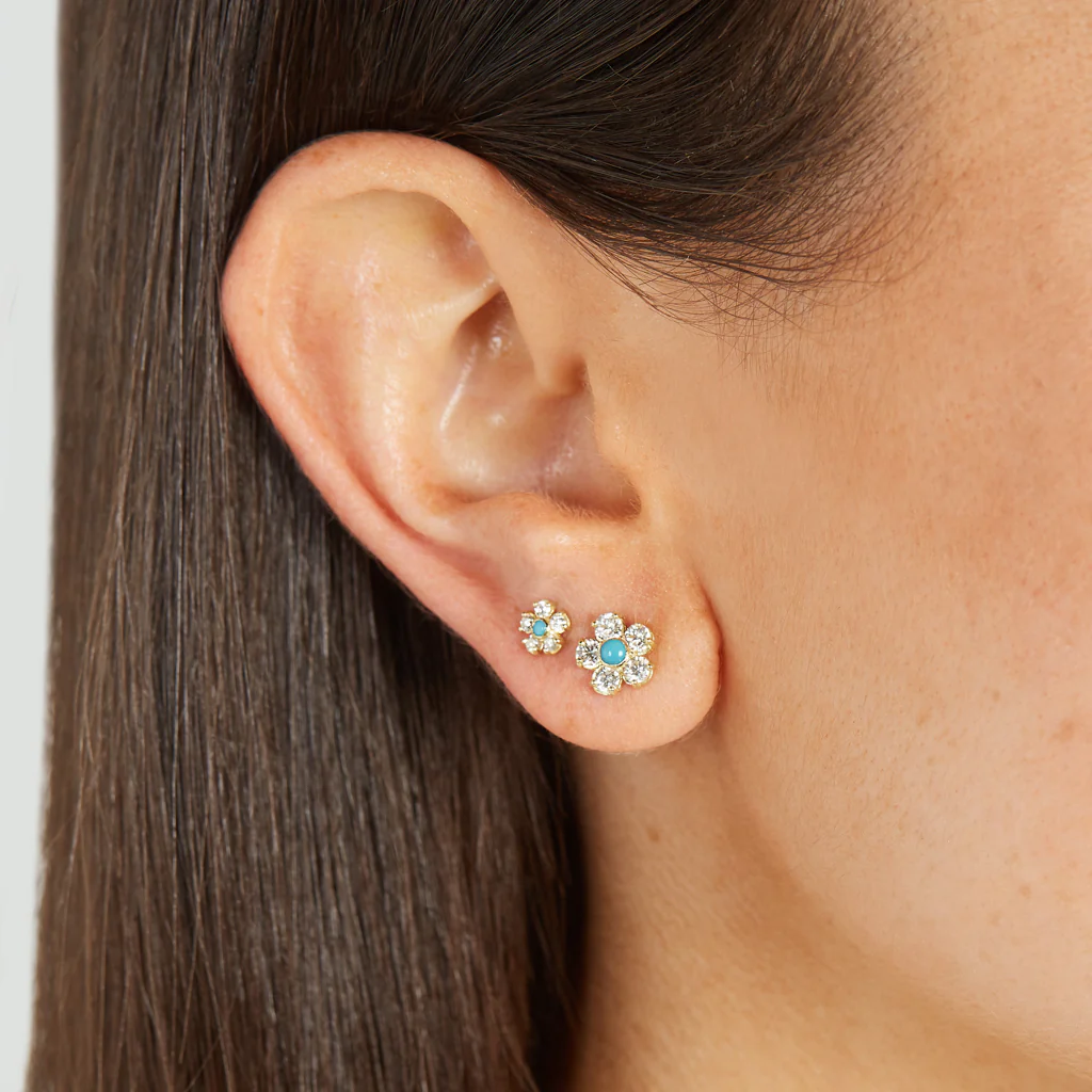 Large Diamond Flower Studs with Turquoise Center - Image 5