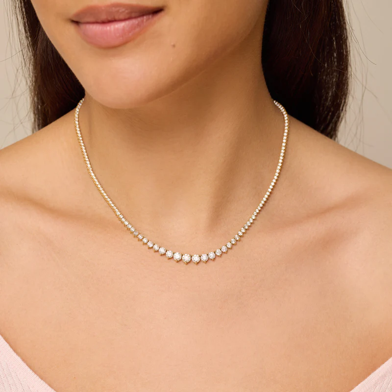 Luxe Graduated 3-Prong Diamond Tennis Necklace - Image 5
