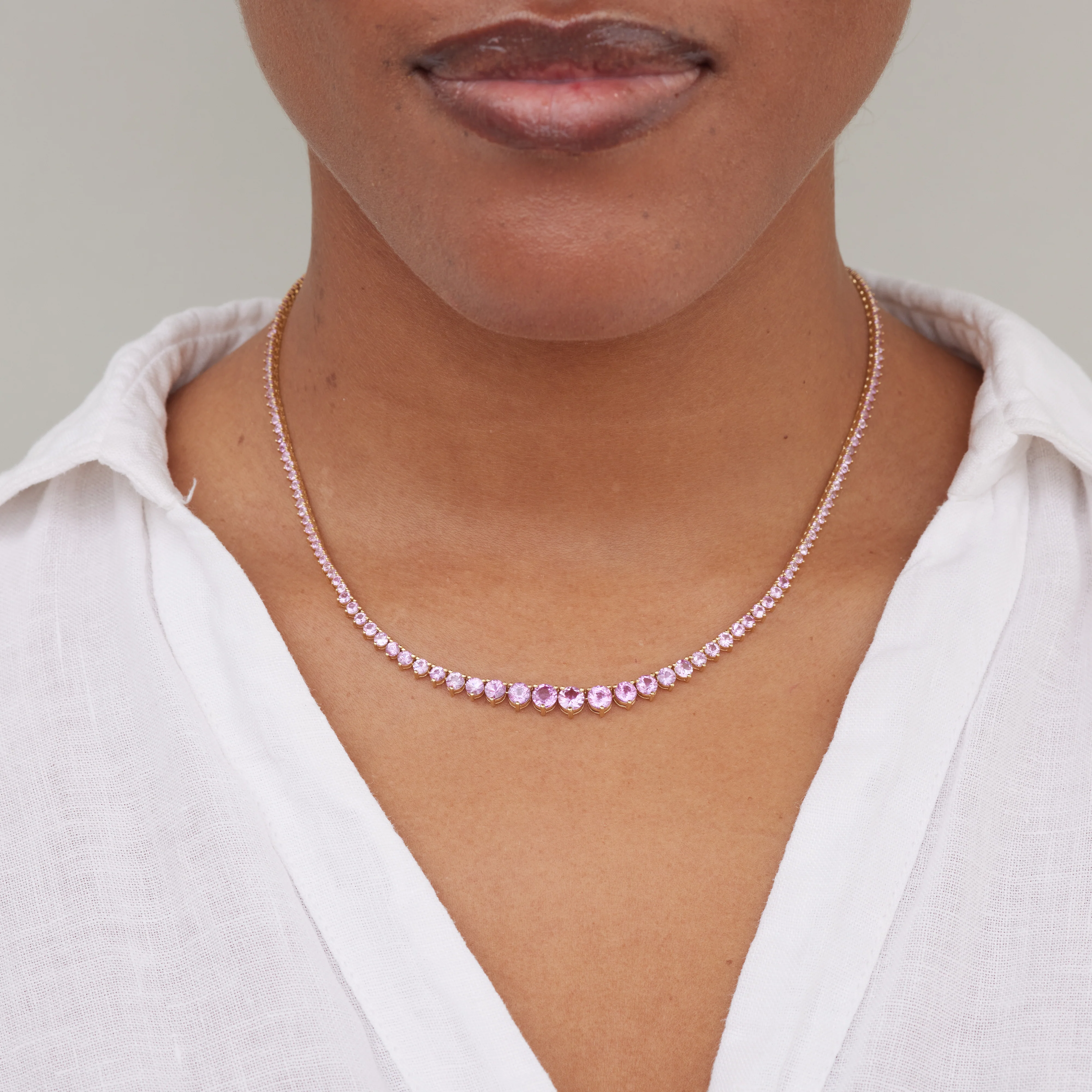Large Graduated 3-Prong Pink Sapphire Tennis Necklace - Image 5