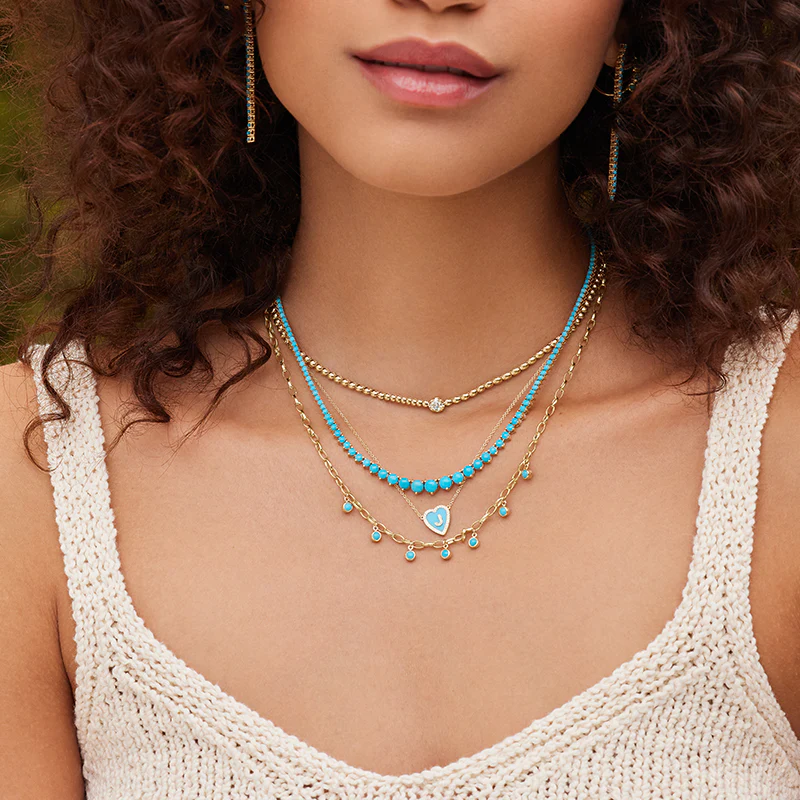 Luxe Graduated 3-Prong Turquoise Tennis Necklace - Image 5