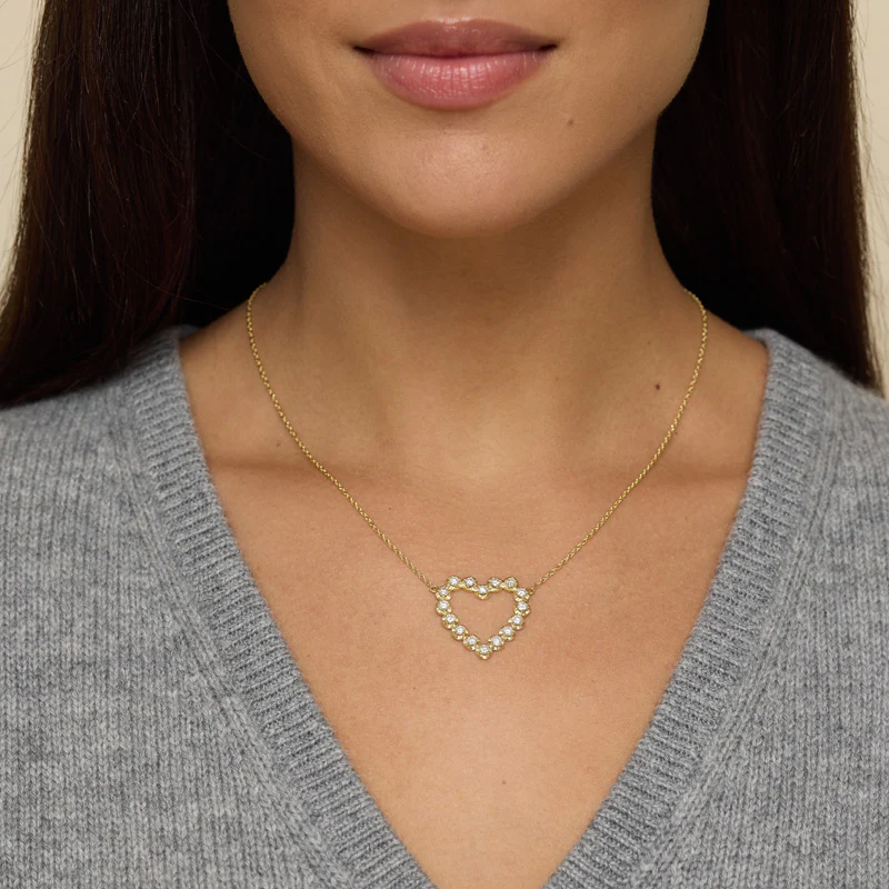 Large Illusion Set Diamond Open Heart Necklace - Image 3