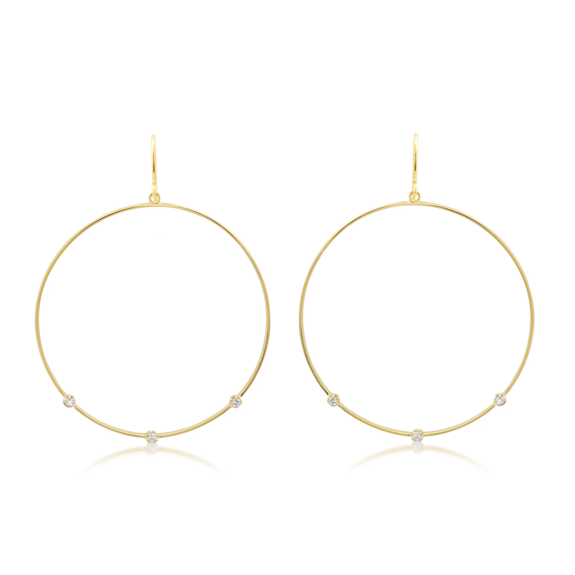 Large Open Circle Earrings with 3 Illusion Set Diamonds