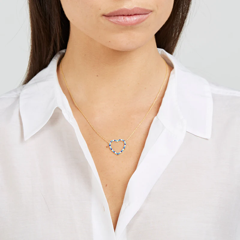 Large Diamond, Turquoise and Lapis Open Heart Necklace - Image 3