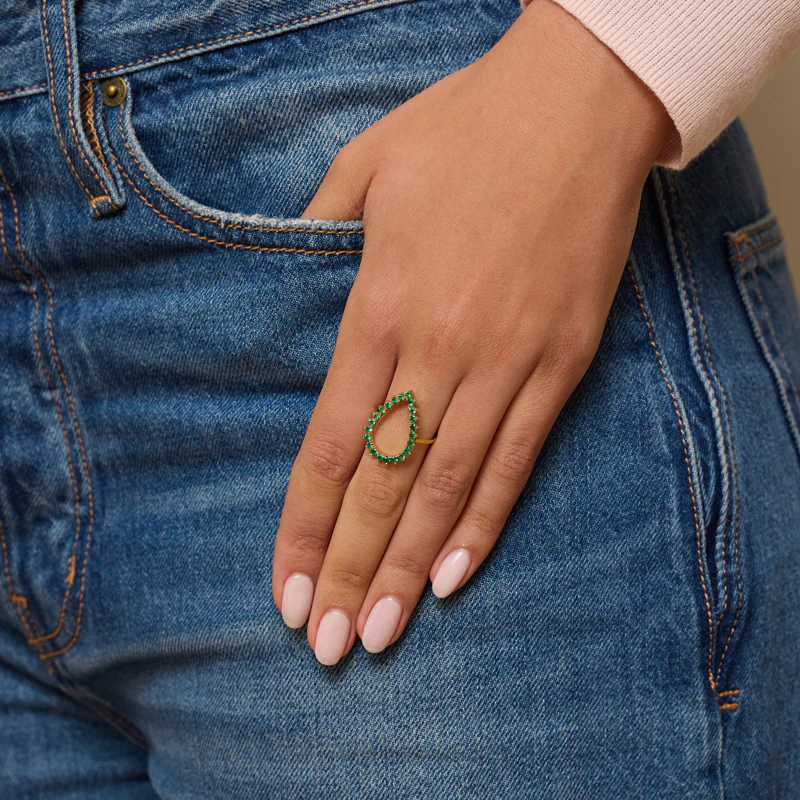 3-Prong Emerald Open Teardrop Ring - Image 2