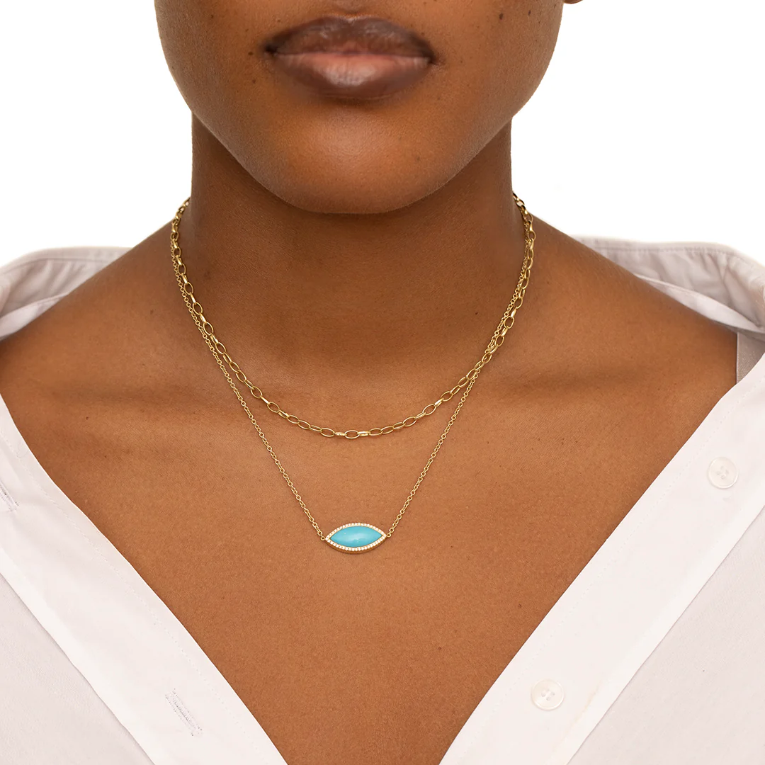 Large Turquoise Marquise Necklace with Diamonds - Image 3