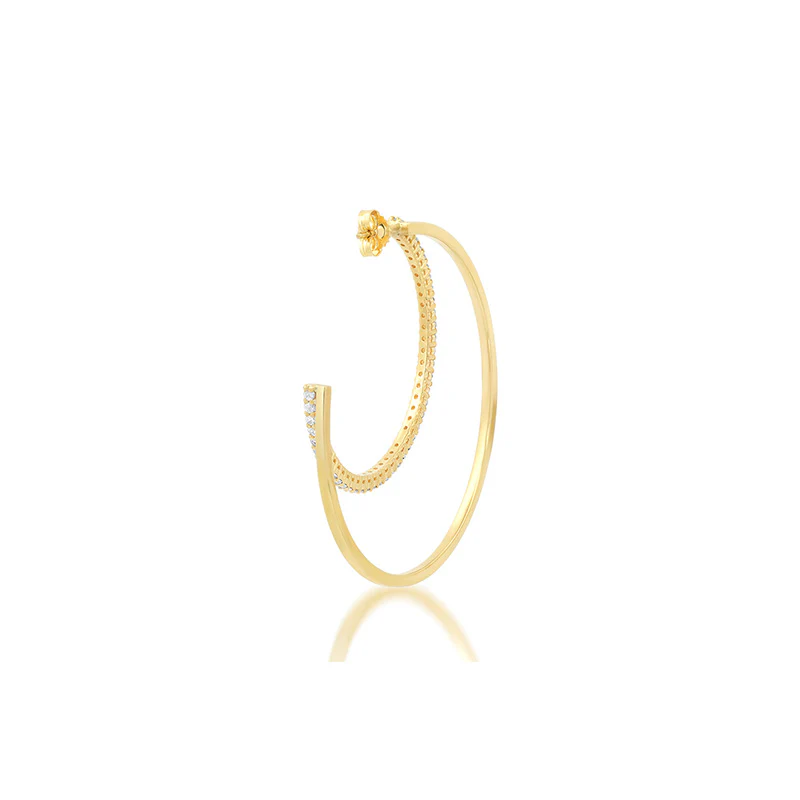 Medium Double Hoops with 4-Prong Diamond Accent - Image 4
