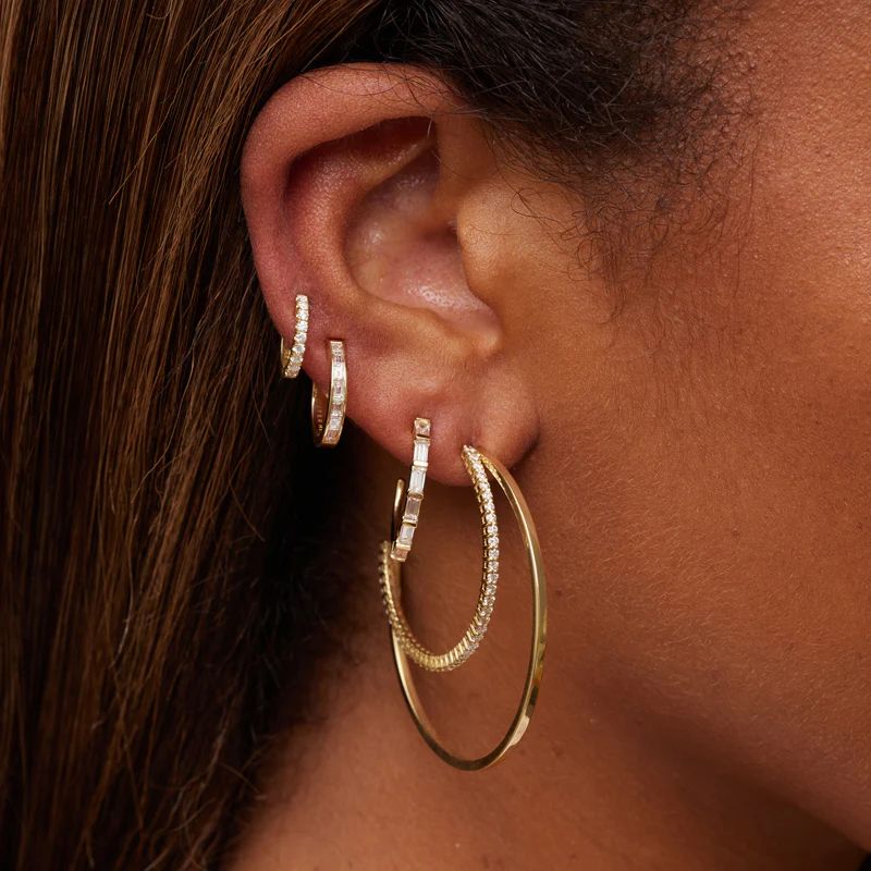 Medium Double Hoops with 4-Prong Diamond Accent - Image 5
