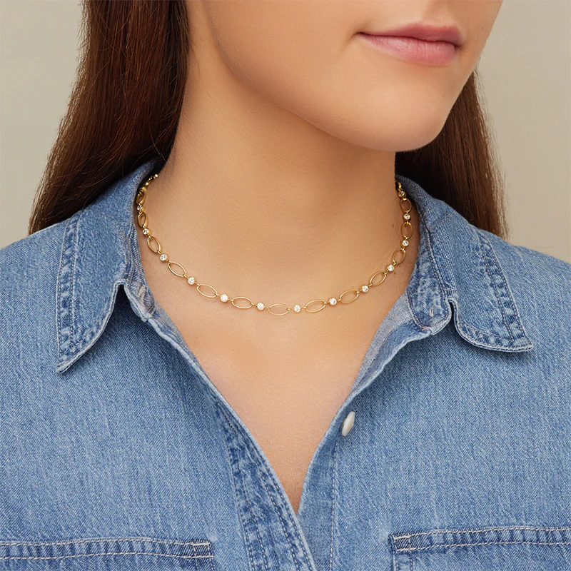 Medium Edith Link Necklace with Diamond Bezel Accents - Image 5