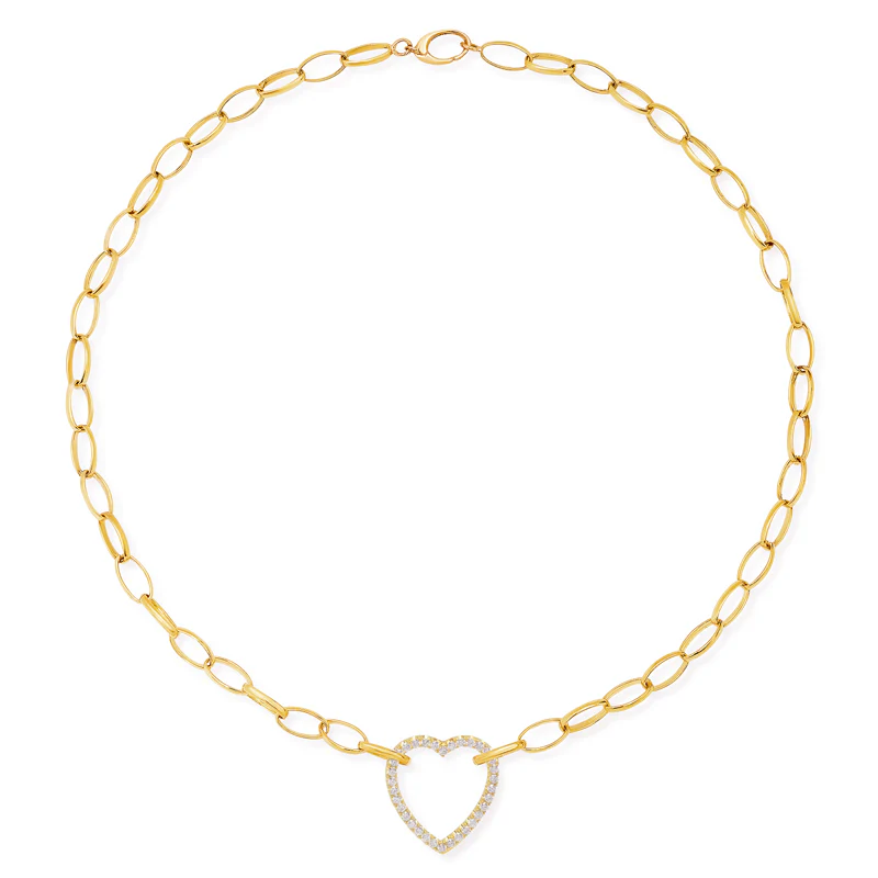 Medium Edith Link Necklace with Diamond Open Heart Accent - Image 2