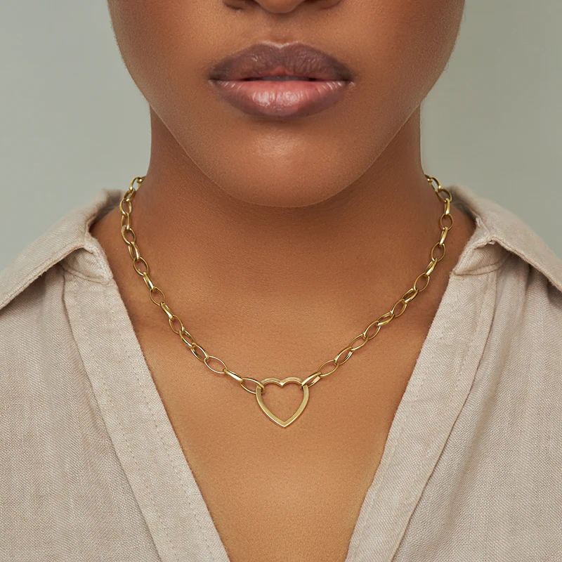 Medium Edith Link Necklace with Large Open Heart Accent - Image 3
