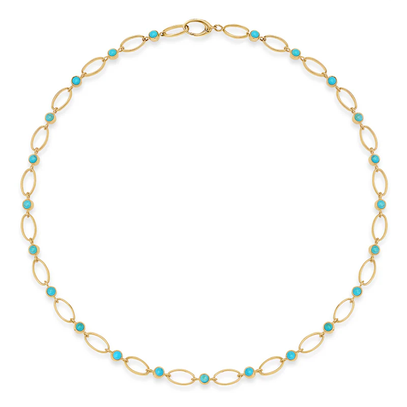 Medium Edith Link Necklace with Turquoise Bezel Accents - Image 2