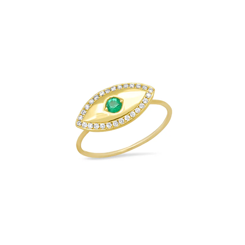 Medium Evil Eye Ring with Diamonds and Emerald Accent