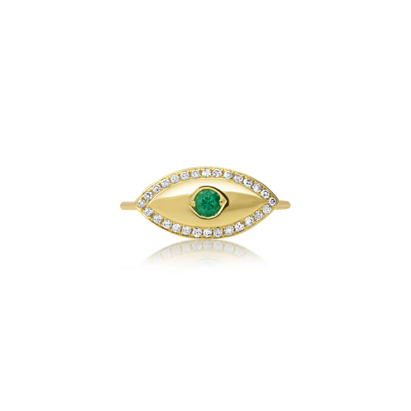 Medium Evil Eye Ring with Diamonds and Emerald Accent - Image 2