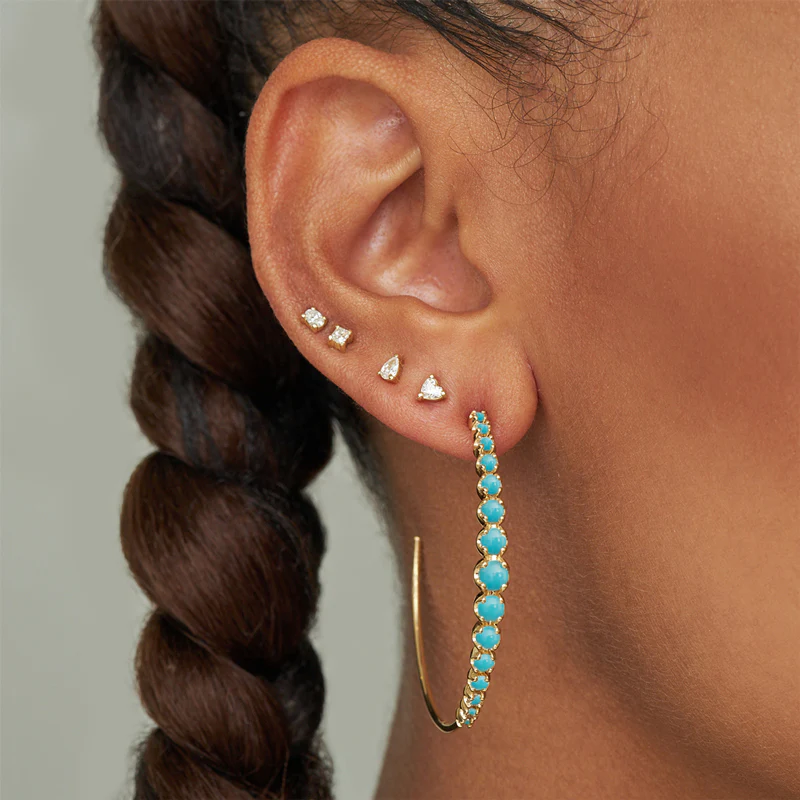 Medium Graduated Turquoise Hoops - Image 4