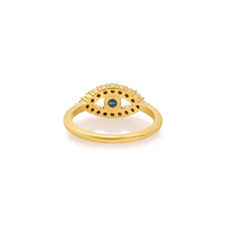 Medium Diamond Open Evil Eye Ring with Sapphire Center - Image 4