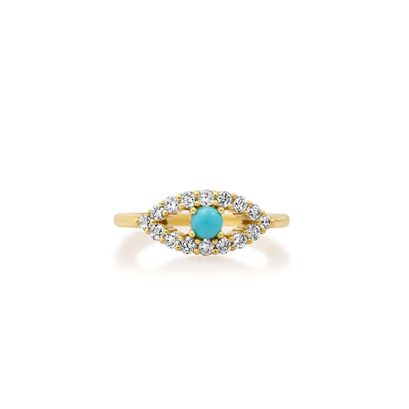 Medium Diamond Open Evil Eye Ring with Turquoise Center - Image 2