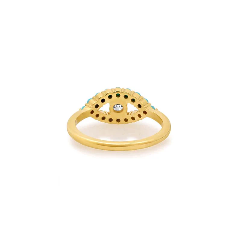 Medium Turquoise Open Evil Eye Ring with Diamond Center - Image 4