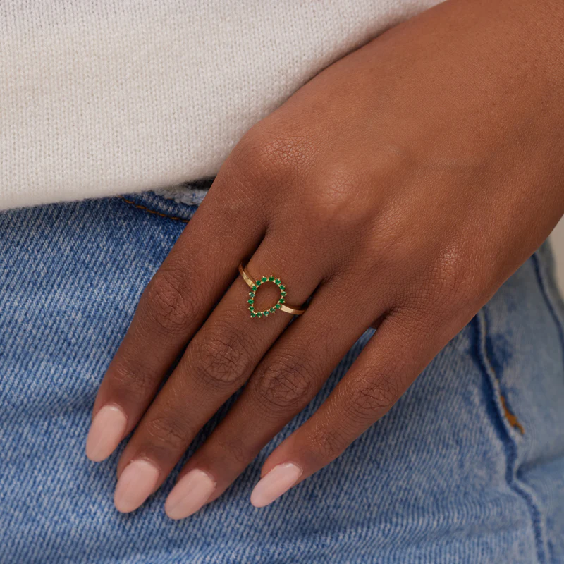 Mini 3-Prong Emerald Open Teardrop Ring - Image 5