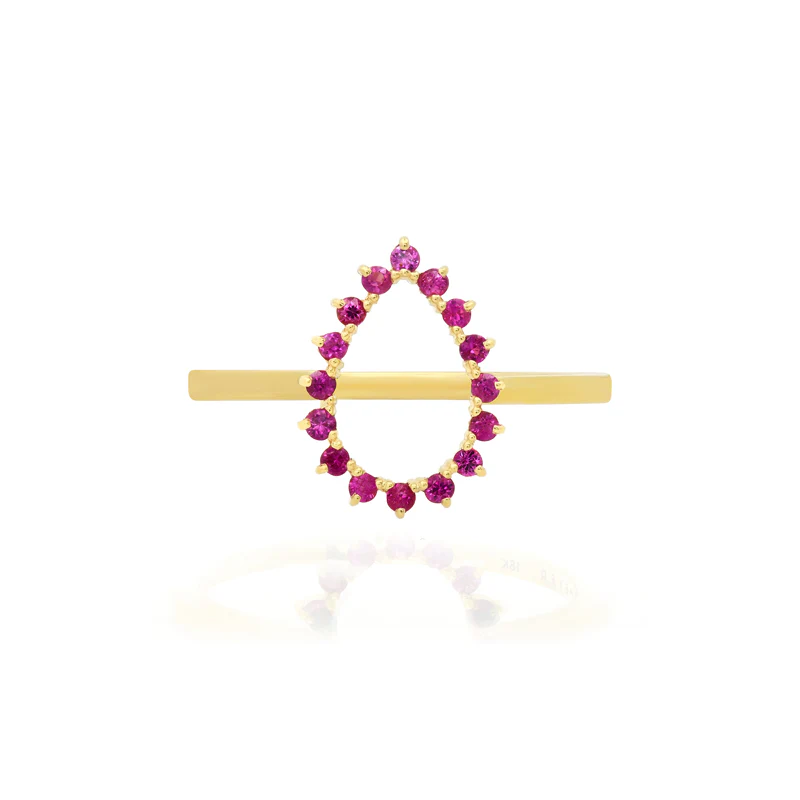 Mini 3-Prong Pink Sapphire Open Teardrop Ring - Image 2