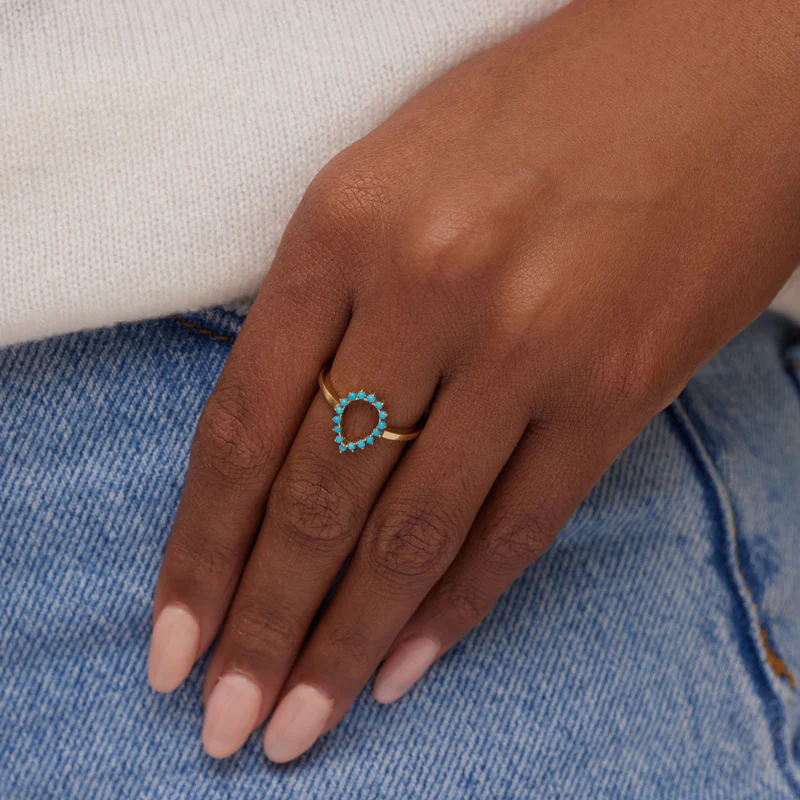Mini 3-Prong Turquoise Open Teardrop Ring - Image 5