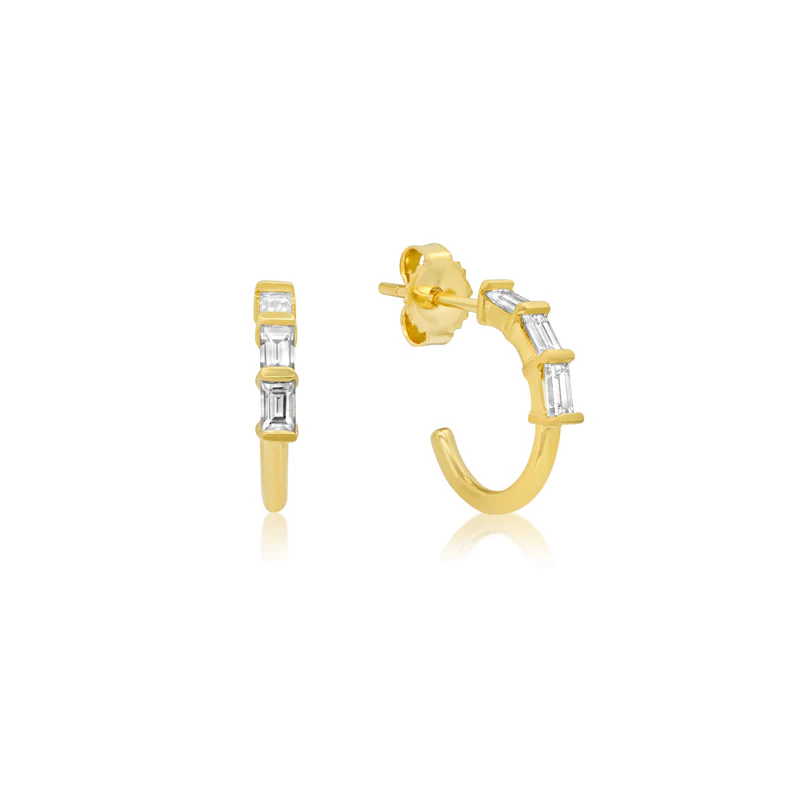 Mini Baguette-Cut Diamond Hoops - Image 2
