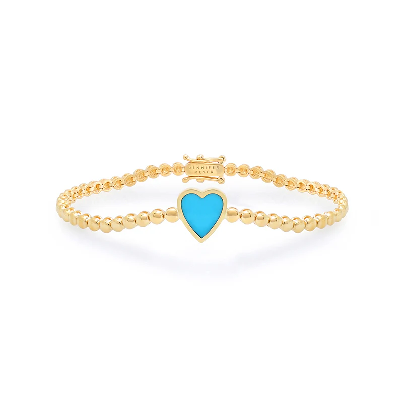 Bezel Tennis Bracelet with Turquoise Inlay Heart