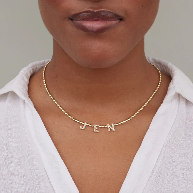 Bezel Tennis Necklace with Custom Diamond Word Accent - Image 3