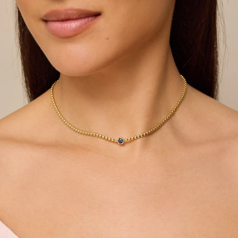 Bezel Tennis Necklace With Illusion Set Blue Sapphire Center - Image 5