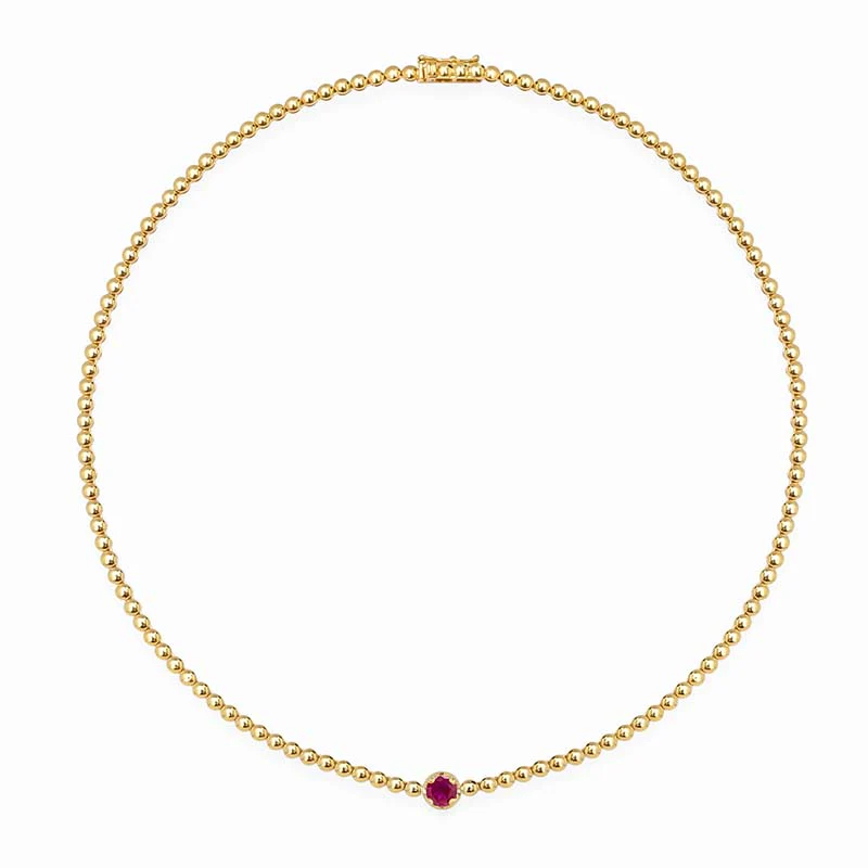 Bezel Tennis Necklace With Illusion Set Ruby Center - Image 2