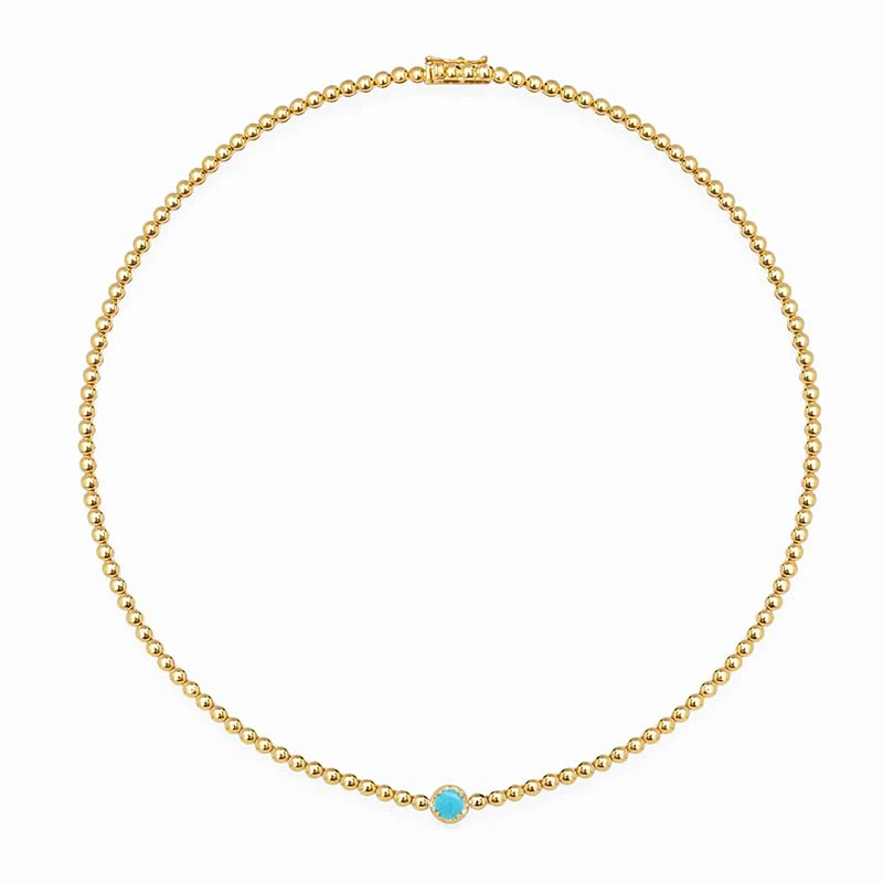 Bezel Tennis Necklace With Illusion Set Turquoise Center - Image 2