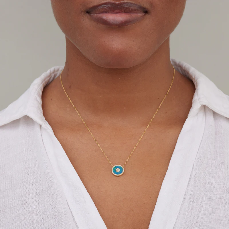 Mini Blue Boulder Opal and Diamond Inlay Evil Eye Necklace - Image 4