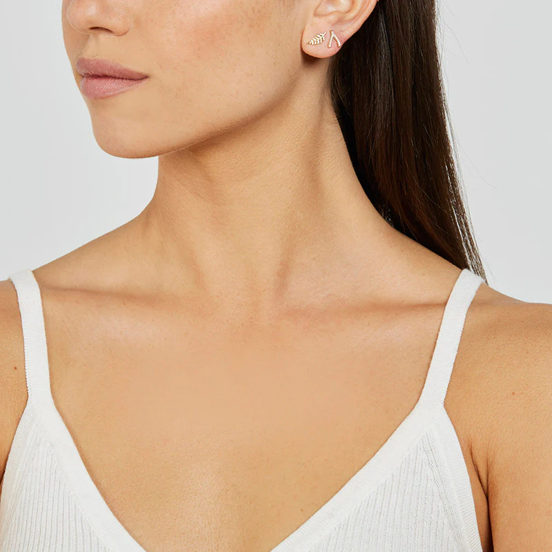 Mini Diamond Leaf Studs - Image 4