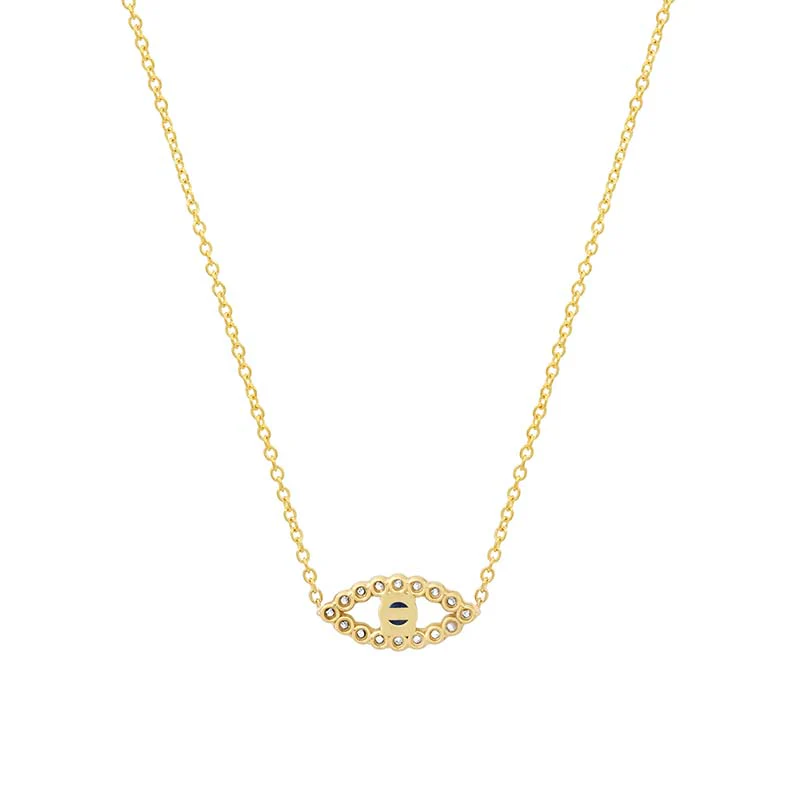 Mini Diamond Open Evil Eye Necklace with Blue Sapphire Center - Image 2