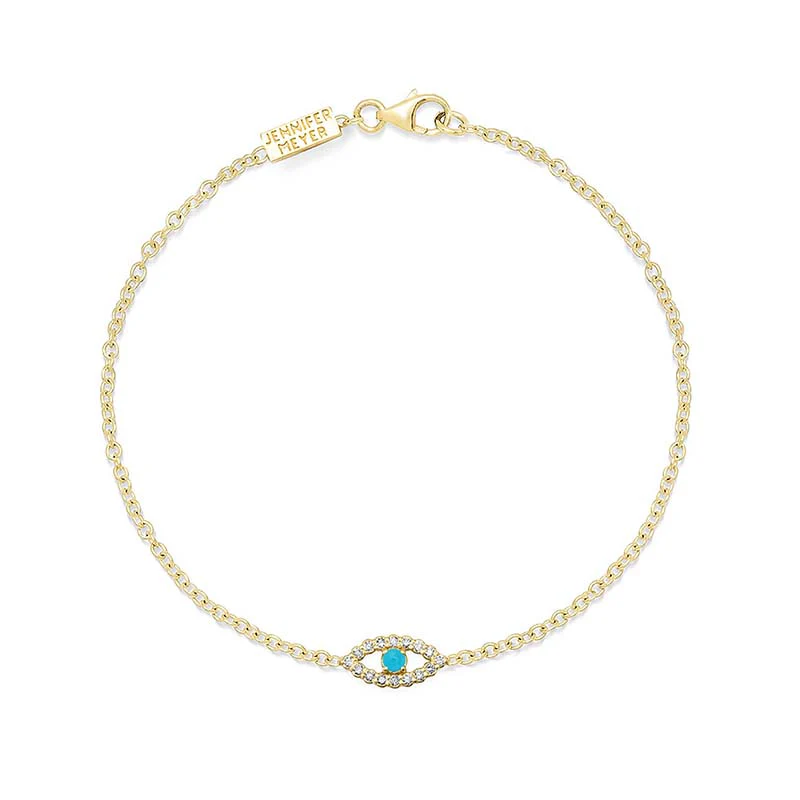Mini Diamond Open Evil Eye with Turquoise Center Bracelet
