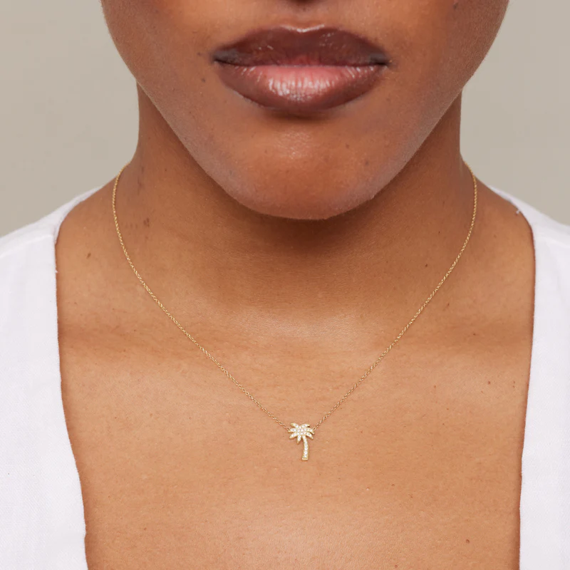 Mini Diamond Palm Tree Necklace - Image 4