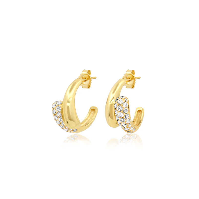 Mini Double Dome Hoops with Diamond Accent - Image 2